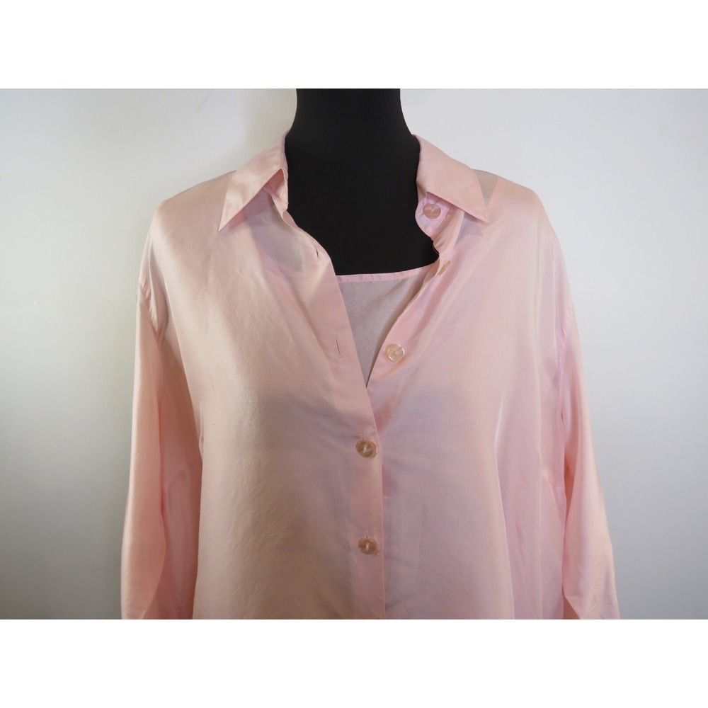 VTG Karen Arnold Pink 100% Silk Blouse Set 3/4 Sleeve Button Up Top Plus 2X
